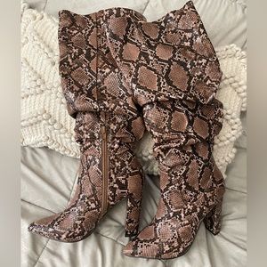 Express slouchy knee high snake print boots size 6.5
